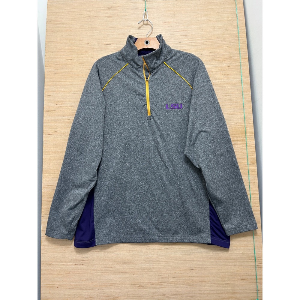 Antigua LSU Tigers Mens Large Gray Purple Quarter Zip Pullover Performance Shirt